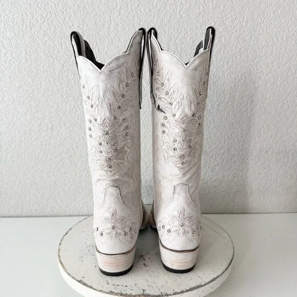 Lane DESTINY Womens Cowboy Boots 7.5 White Western Cowgirl Bridal Mid Calf Tall - Picture 3 of 12